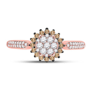 Captivating Halo Cluster Brown Diamond Ring in 10kt Rose Gold - Splendid Jewellery