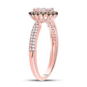 Captivating Halo Cluster Brown Diamond Ring in 10kt Rose Gold - Splendid Jewellery