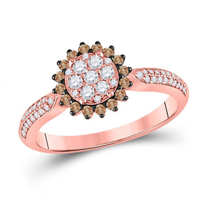 Captivating Halo Cluster Brown Diamond Ring in 10kt Rose Gold - Splendid Jewellery