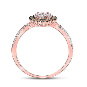 Captivating Halo Cluster Brown Diamond Ring in 10kt Rose Gold - Splendid Jewellery