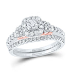 Captivating Harmony: 14kt Two-tone Gold Diamond Halo Bridal Wedding Ring Band Set with Blue Sapphire Accents - Top View