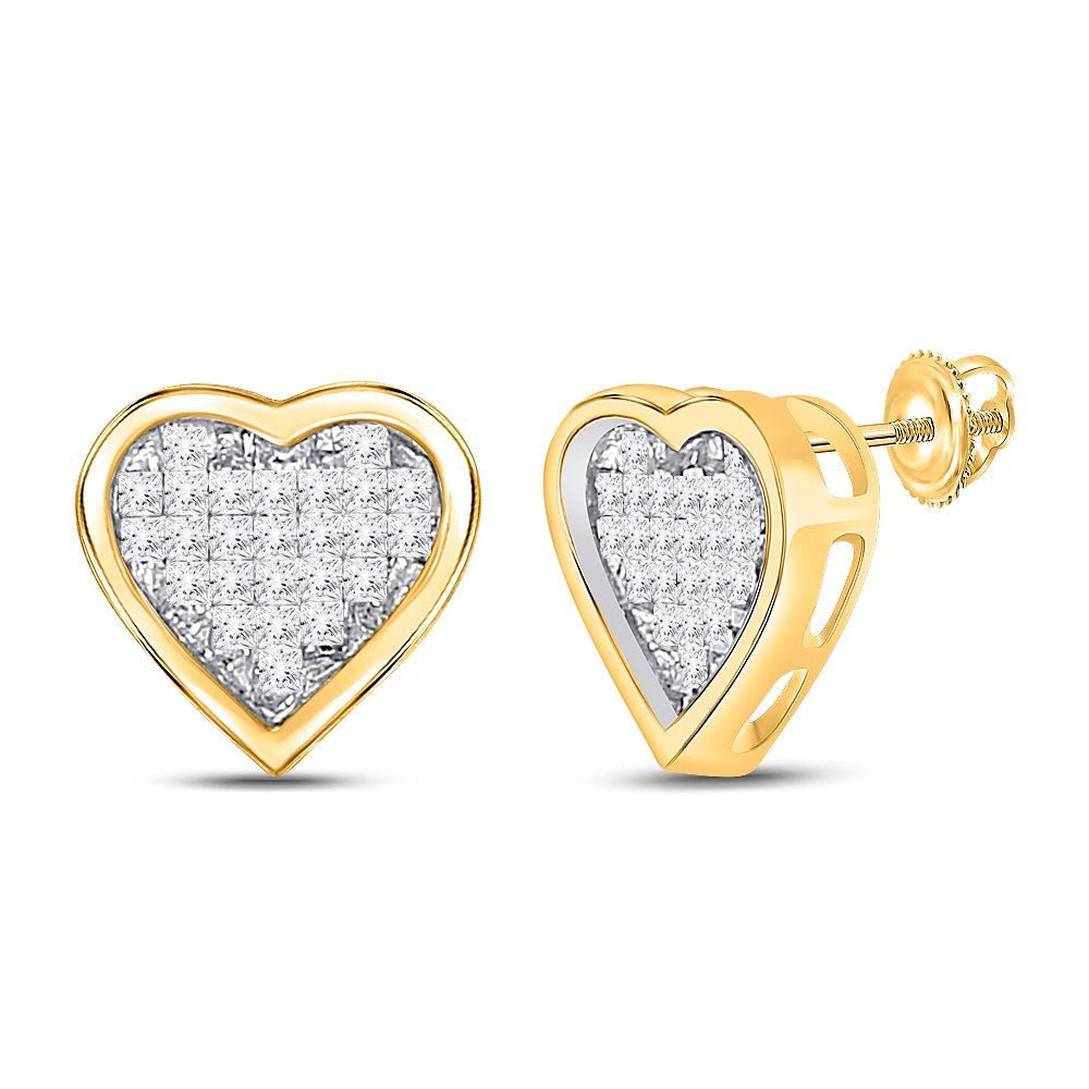 Captivating Hearts of Elegance: 10kt Yellow Gold Princess Diamond Heart Earrings - Splendid Jewellery