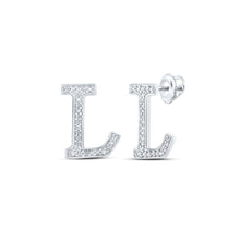 Load image into Gallery viewer, Captivating Initial Brilliance: 10kt White Gold Womens Round Diamond L Initial Letter Earrings 1/10 Cttw - Splendid Jewellery