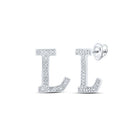 Captivating Initial Brilliance: 10kt White Gold Womens Round Diamond L Initial Letter Earrings 1/10 Cttw - Splendid Jewellery