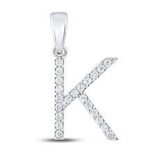 Load image into Gallery viewer, Captivating K-Shaped Diamond Initial Pendant in 14kt White Gold - Top View