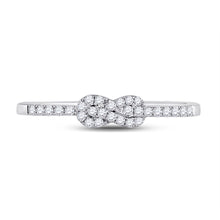 Load image into Gallery viewer, Captivating Knot Diamond Stackable Band Front view from the 10Kt White Gold Womens Round Diamond Knot Stackable Band Ring 1 5 Cttwpin282044 collection by Splendid Jewellery