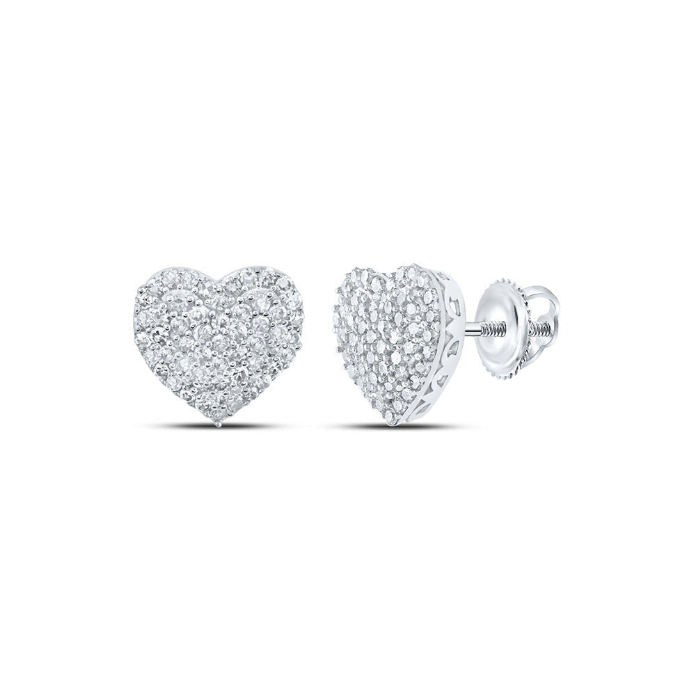 Captivating Love: 10kt White Gold Womens Round Diamond Heart Earrings 1/2 Cttw - Splendid Jewellery
