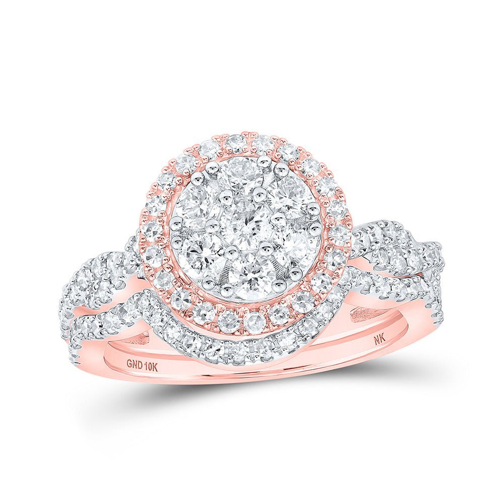 Captivating Love Story | 10kt Rose Gold Round Diamond Cluster Bridal Wedding Ring Band Set 1 Cttw | Splendid Jewellery - Splendid Jewellery