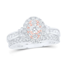 Load image into Gallery viewer, Captivating Love Story | 10kt Two-tone Gold Round Diamond Oval Halo Bridal Wedding Ring Band Set 1 Cttw - Alternate view 1 from Splendid Jewellery