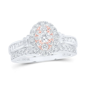 Captivating Love Story | 10kt Two - tone Gold Round Diamond Oval Halo Bridal Wedding Ring Band Set 1 Cttw - Splendid Jewellery