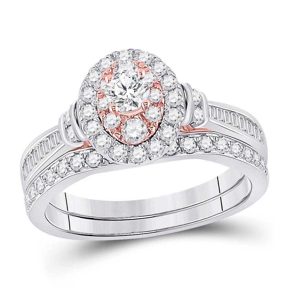 Captivating Love Story | 10kt Two - tone Gold Round Diamond Oval Halo Bridal Wedding Ring Band Set 1 Cttw - Splendid Jewellery
