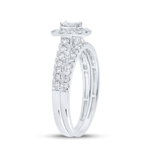Load image into Gallery viewer, Captivating Love Story | 10kt White Gold Emerald Diamond Halo Bridal Wedding Ring Band Set 3/4 Cttw | Splendid Jewellery - Alternate view 3 from Splendid Jewellery