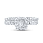 Captivating Love Story | 10kt White Gold Emerald Diamond Halo Bridal Wedding Ring Band Set 3/4 Cttw | Splendid Jewellery - Alternate view 4 from Splendid Jewellery