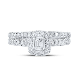 Captivating Love Story | 10kt White Gold Emerald Diamond Halo Bridal Wedding Ring Band Set 3/4 Cttw | Splendid Jewellery - Alternate view 4 from Splendid Jewellery