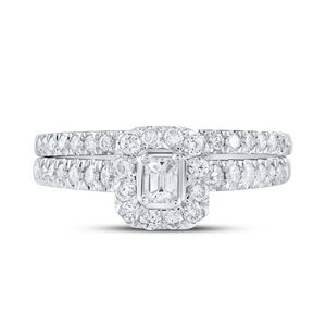 Captivating Love Story | 10kt White Gold Emerald Diamond Halo Bridal Wedding Ring Band Set 3/4 Cttw | Splendid Jewellery - Splendid Jewellery