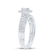 Load image into Gallery viewer, Captivating Love Story | 10kt White Gold Emerald Diamond Halo Bridal Wedding Ring Band Set 3/4 Cttw | Splendid Jewellery - Splendid Jewellery
