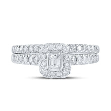 Load image into Gallery viewer, Captivating Love Story | 10kt White Gold Emerald Diamond Halo Bridal Wedding Ring Band Set 3/4 Cttw | Splendid Jewellery - Splendid Jewellery