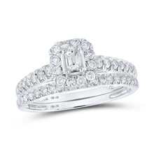 Load image into Gallery viewer, Captivating Love Story | 10kt White Gold Emerald Diamond Halo Bridal Wedding Ring Band Set 3/4 Cttw | Splendid Jewellery - Splendid Jewellery