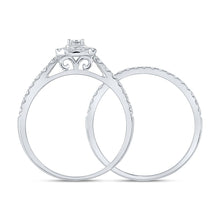 Load image into Gallery viewer, Captivating Love Story | 10kt White Gold Emerald Diamond Halo Bridal Wedding Ring Band Set 3/4 Cttw | Splendid Jewellery - Splendid Jewellery