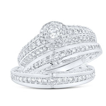Load image into Gallery viewer, Captivating Love Story | 10kt White Gold His Hers Round Diamond Halo Matching Wedding Set 1-3/4 Cttw - Alternate view 1 from Splendid Jewellery