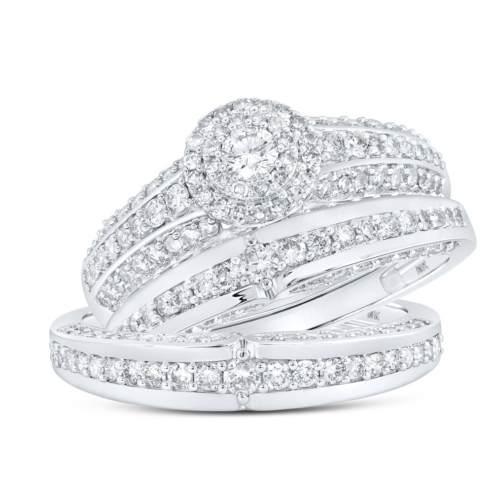 Captivating Love Story | 10kt White Gold His Hers Round Diamond Halo Matching Wedding Set 1 - 3/4 Cttw - Splendid Jewellery