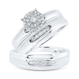 Captivating Love Story | 10kt White Gold His Hers Round Diamond Halo Matching Wedding Set 1/3 Cttw | Splendid Jewellery - Splendid Jewellery