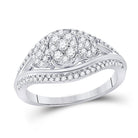 Captivating Love Story 10kt White Gold Round Diamond Cluster 3 - stone Bridal Wedding Engagement Ring - Splendid Jewellery
