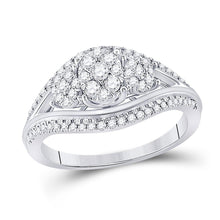 Load image into Gallery viewer, Captivating Love Story 10kt White Gold Round Diamond Cluster 3 - stone Bridal Wedding Engagement Ring - Splendid Jewellery