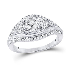 Captivating Love Story 10kt White Gold Round Diamond Cluster 3 - stone Bridal Wedding Engagement Ring - Splendid Jewellery