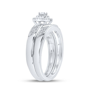 Captivating Love Story | 10kt White Gold Round Diamond Halo Bridal Wedding Ring Band Set 1/6 Cttw - Splendid Jewellery