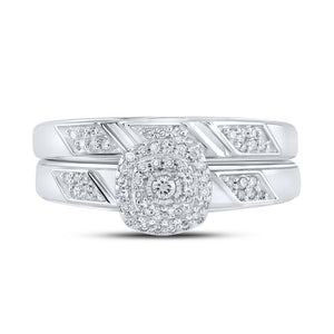 Captivating Love Story | 10kt White Gold Round Diamond Halo Bridal Wedding Ring Band Set 1/6 Cttw - Splendid Jewellery