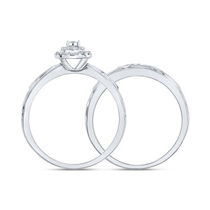 Captivating Love Story | 10kt White Gold Round Diamond Halo Bridal Wedding Ring Band Set 1/6 Cttw - Splendid Jewellery