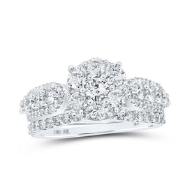Captivating Love Story | 10kt White Gold Round Diamond Halo Bridal Wedding Ring Band Set - Splendid Jewellery