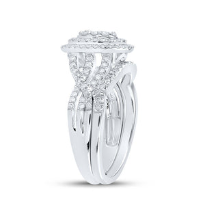 Captivating Love Story | 10kt White Gold Round Diamond Oval Bridal Wedding Ring Band Set 3/4 Cttw - Splendid Jewellery