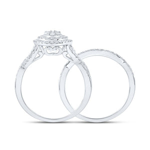 Captivating Love Story | 10kt White Gold Round Diamond Oval Bridal Wedding Ring Band Set 3/4 Cttw - Splendid Jewellery