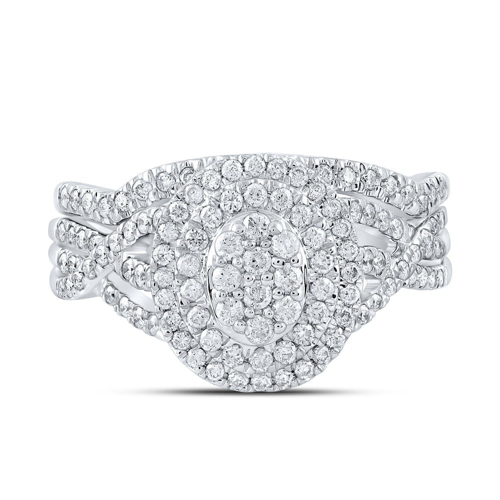 Captivating Love Story | 10kt White Gold Round Diamond Oval Bridal Wedding Ring Band Set 3/4 Cttw - Splendid Jewellery