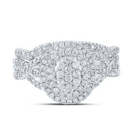 Captivating Love Story | 10kt White Gold Round Diamond Oval Bridal Wedding Ring Band Set 3/4 Cttw - Splendid Jewellery