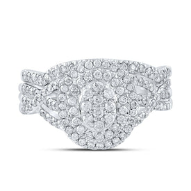 Captivating Love Story | 10kt White Gold Round Diamond Oval Bridal Wedding Ring Band Set 3/4 Cttw - Alternate view 4 from Splendid Jewellery
