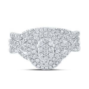 Captivating Love Story | 10kt White Gold Round Diamond Oval Bridal Wedding Ring Band Set 3/4 Cttw - Splendid Jewellery