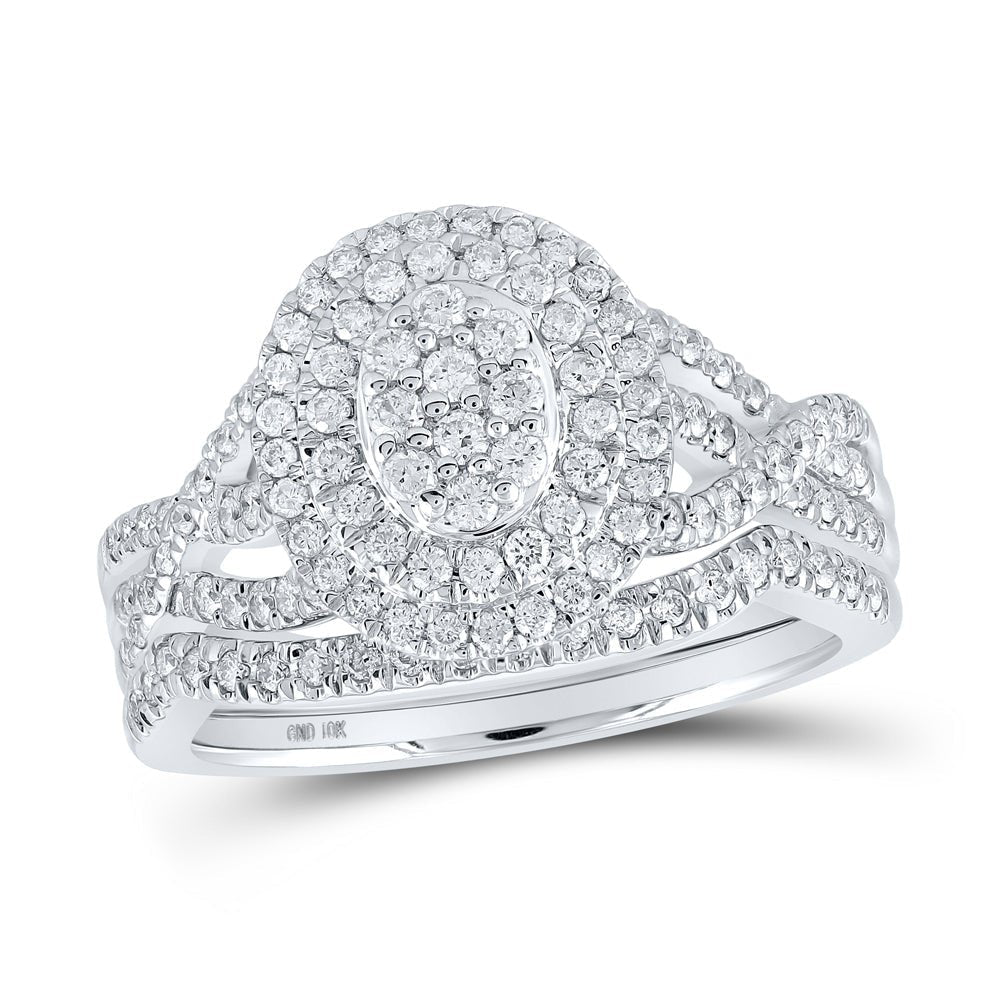 Captivating Love Story | 10kt White Gold Round Diamond Oval Bridal Wedding Ring Band Set 3/4 Cttw - Splendid Jewellery