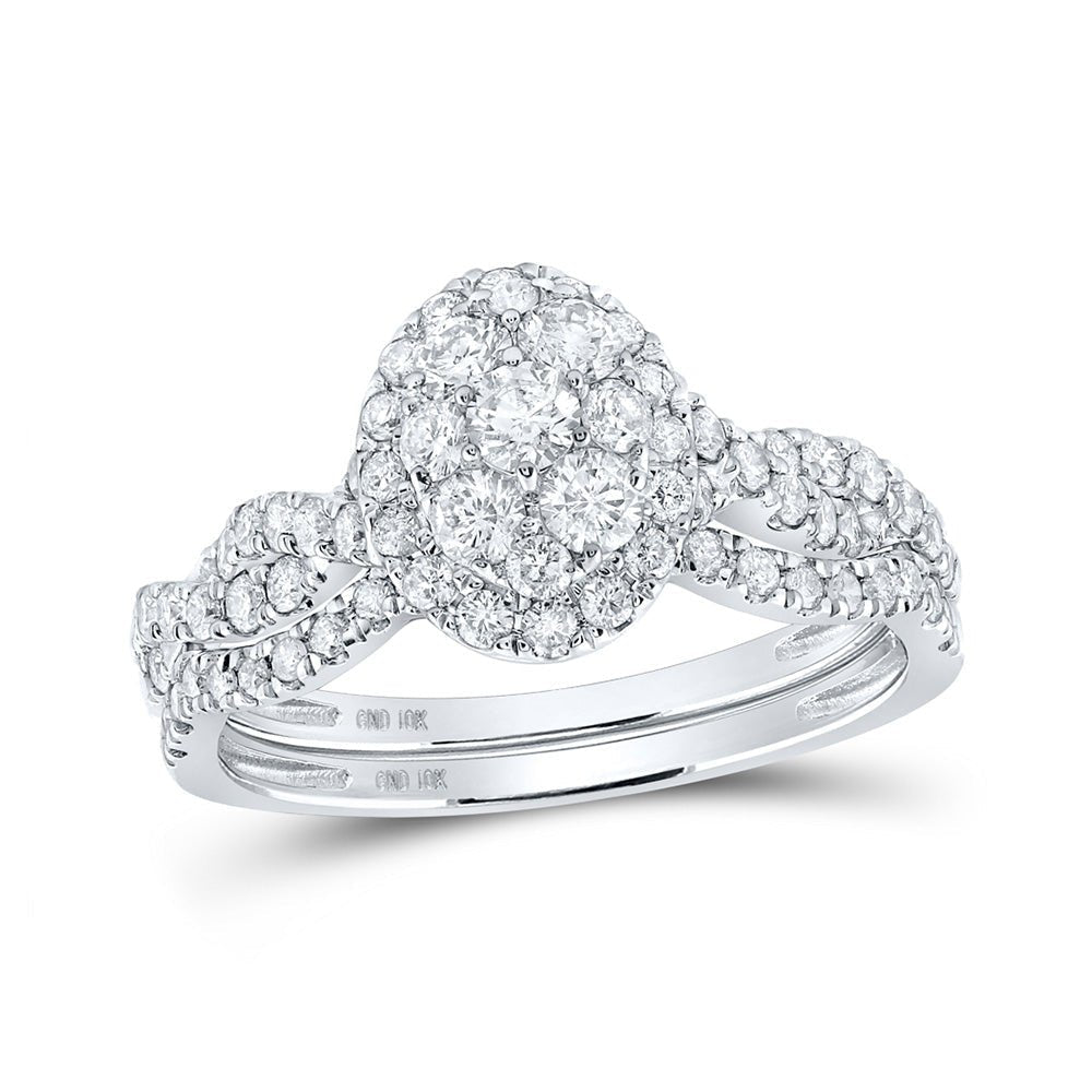 Captivating Love Story | 10kt White Gold Round Diamond Oval Cluster Bridal Wedding Ring Band Set 1 Cttw - Splendid Jewellery