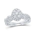 Captivating Love Story | 10kt White Gold Round Diamond Oval Cluster Bridal Wedding Ring Band Set 1 Cttw - Splendid Jewellery