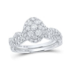 Captivating Love Story | 10kt White Gold Round Diamond Oval Cluster Bridal Wedding Ring Band Set 1 Cttw - Splendid Jewellery