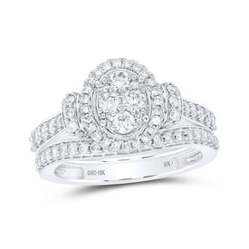 Captivating Love Story | 10kt White Gold Round Diamond Oval Cluster Bridal Wedding Ring Band Set 1 Cttw | Splendid Jewellery - Splendid Jewellery