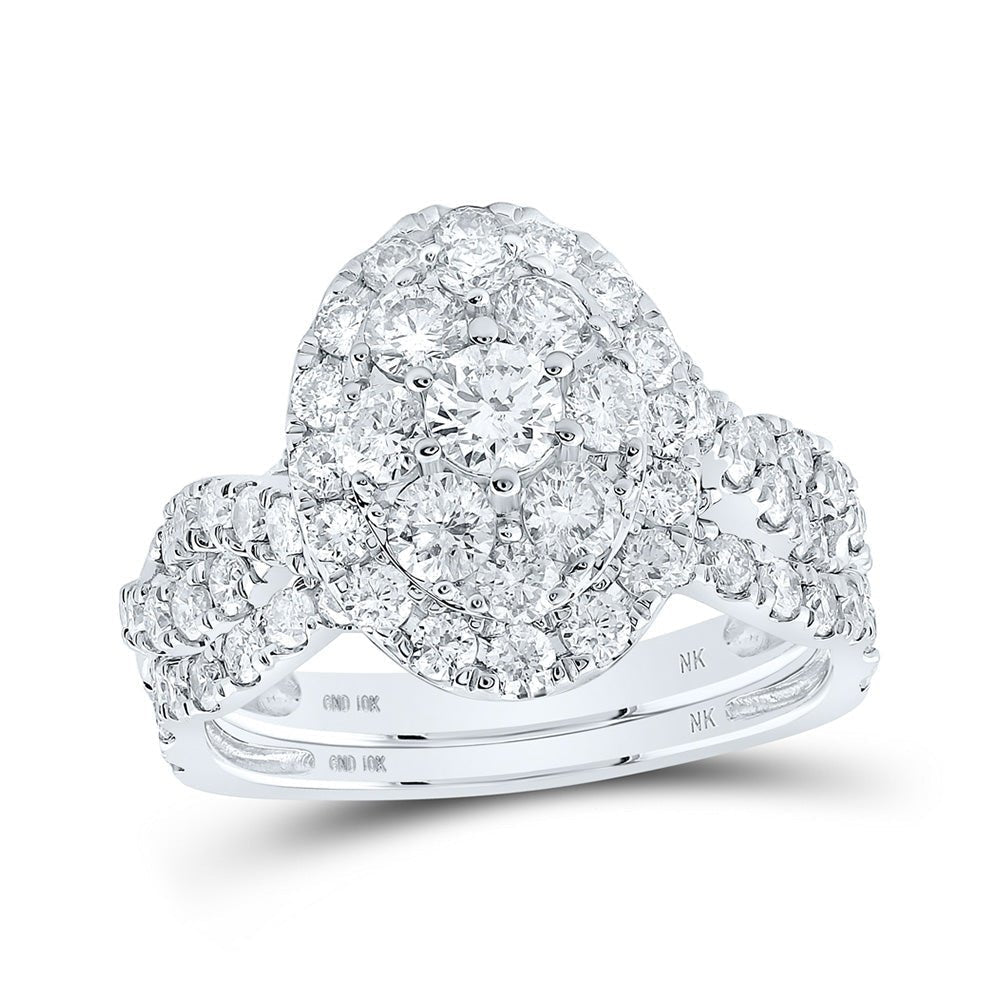 Captivating Love Story | 10kt White Gold Round Diamond Oval Halo Bridal Wedding Ring Band Set 2 Cttw | Splendid Jewellery - Splendid Jewellery