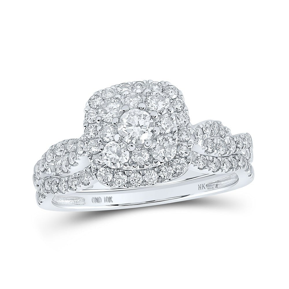 Captivating Love Story | 10kt White Gold Round Diamond Square Bridal Wedding Ring Band Set 1 Cttw | Splendid Jewellery - Splendid Jewellery