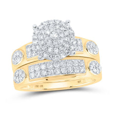 Load image into Gallery viewer, Captivating Love Story | 10kt Yellow Gold His Hers Round Diamond Cluster Matching Wedding Set 1 - 3/8 Cttw - Splendid Jewellery