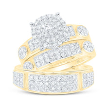Load image into Gallery viewer, Captivating Love Story | 10kt Yellow Gold His Hers Round Diamond Cluster Matching Wedding Set 1 - 3/8 Cttw - Splendid Jewellery