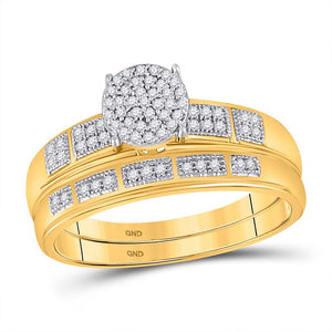 Captivating Love Story | 10kt Yellow Gold His Hers Round Diamond Cluster Matching Wedding Set 1/3 Cttw - Splendid Jewellery