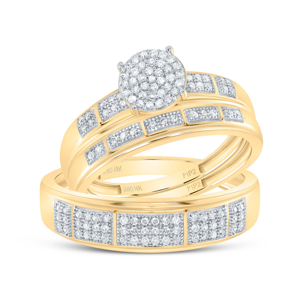 Captivating Love Story | 10kt Yellow Gold His Hers Round Diamond Cluster Matching Wedding Set 1/3 Cttw - Splendid Jewellery